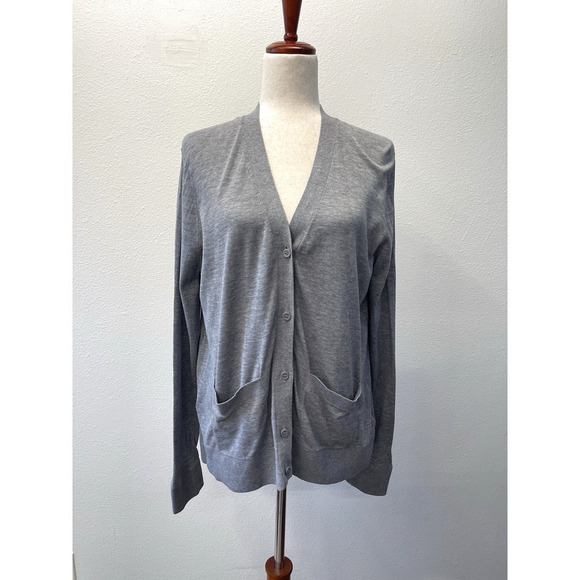 COS Cardigan Sweater Womens Size M Grey Silk Cotton Knit Lightweight Minimalist - Picture 1 of 7